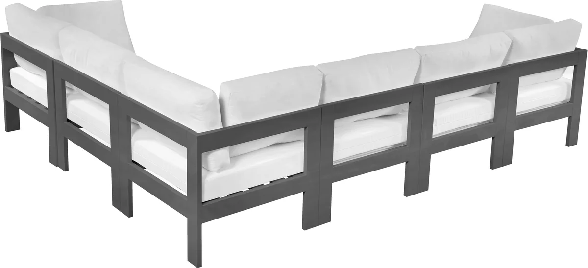 Nizuc - Outdoor Patio 6 Piece Modular Sectional With Gray Frame - White