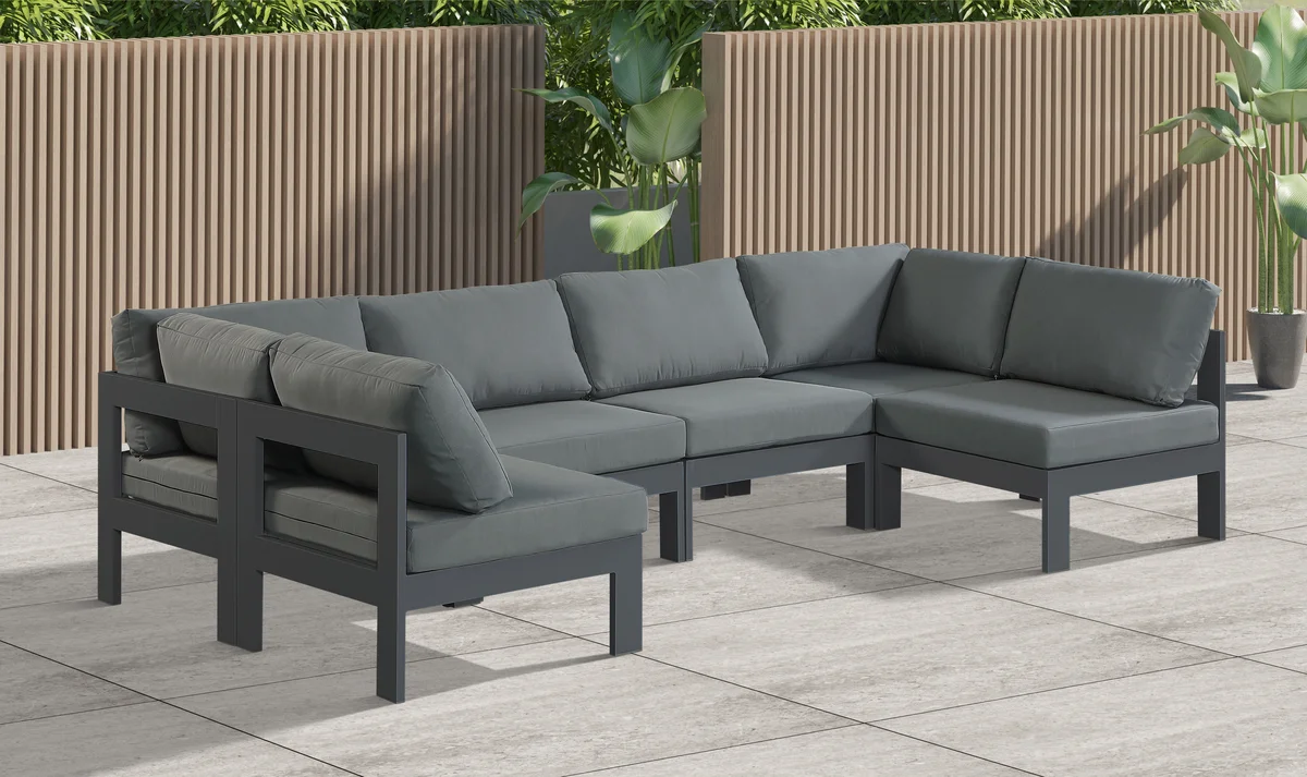 Nizuc - Outdoor Patio 6 Piece Modular U-Shaped Sectional With Gray Frame - Gray - View 2