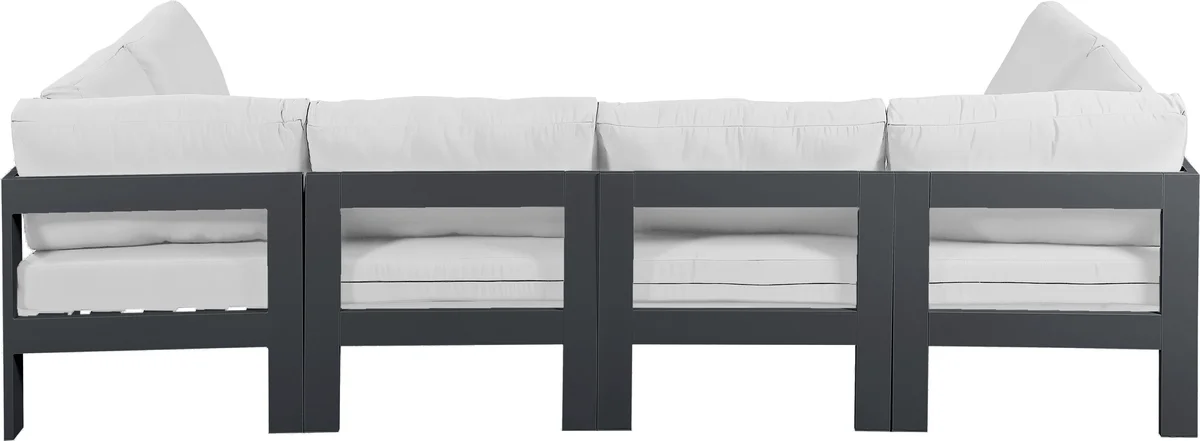 Nizuc - Outdoor Patio 6 Piece Modular U-Shaped Sectional With Gray Frame - White