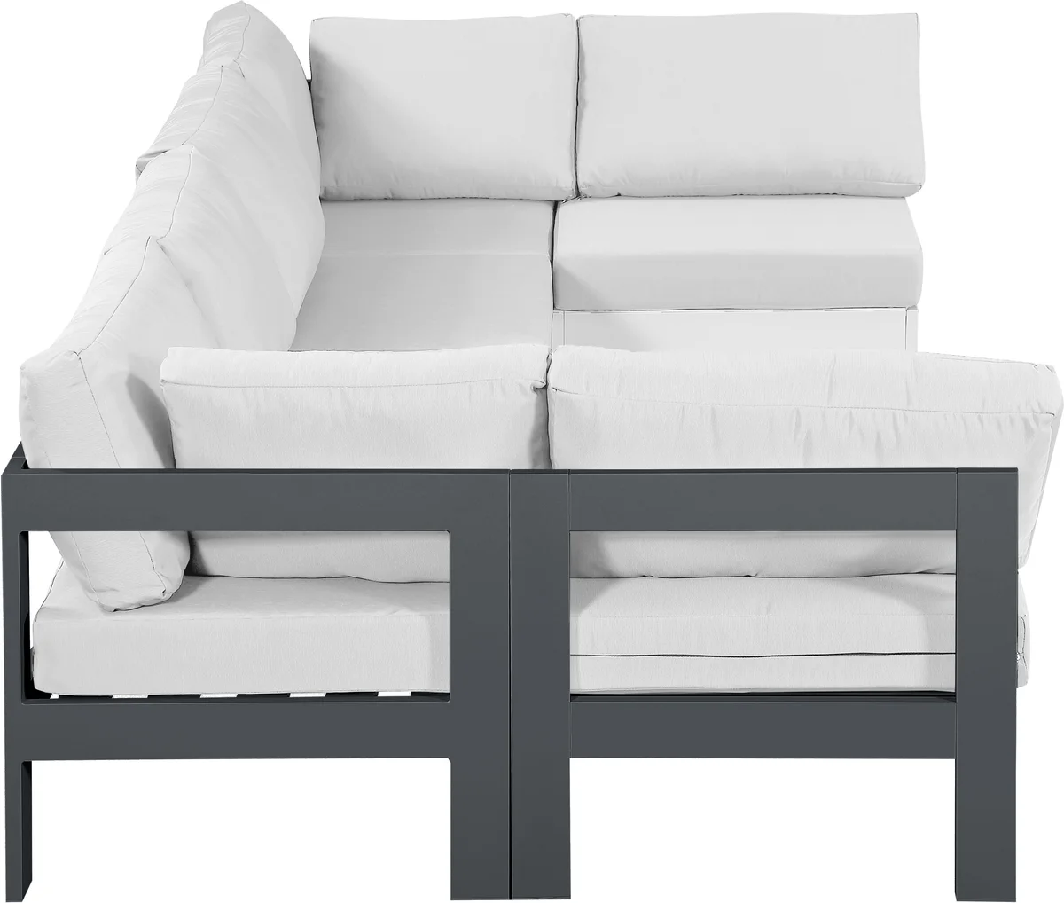 Nizuc - Outdoor Patio 6 Piece Modular U-Shaped Sectional With Gray Frame - White