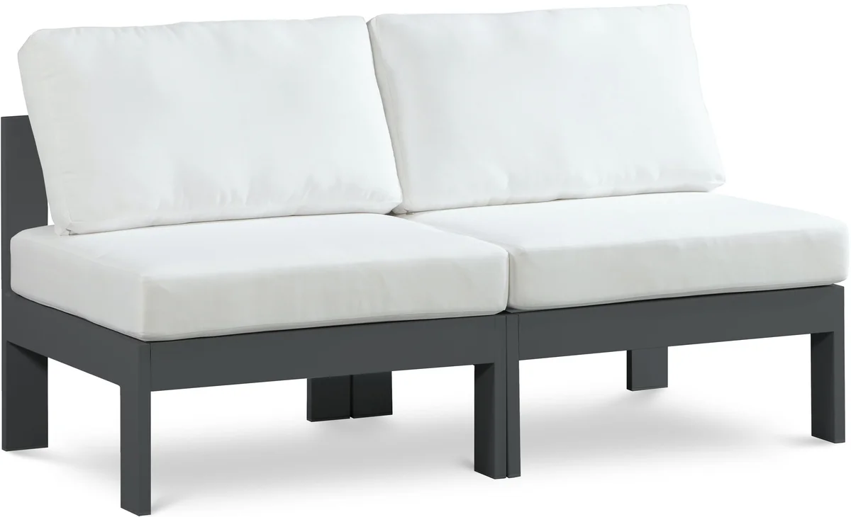 Nizuc - Outdoor Patio 2 Seat Armless Modular Sofa With Gray Frame - White