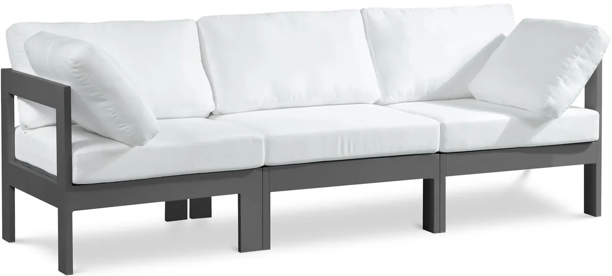 Nizuc - Outdoor Patio 3 Seat Modular Sofa With Gray Frame - White