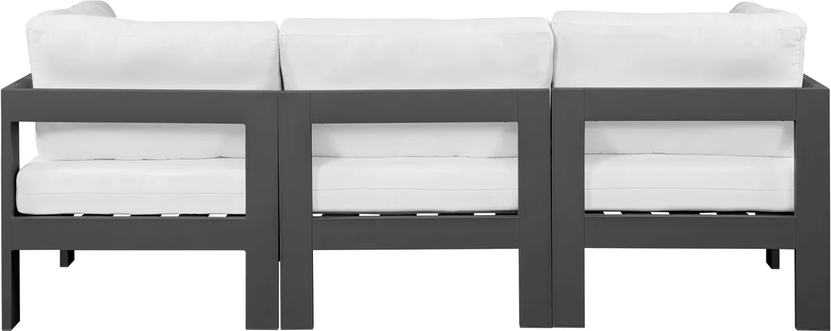 Nizuc - Outdoor Patio 3 Seat Modular Sofa With Gray Frame - White
