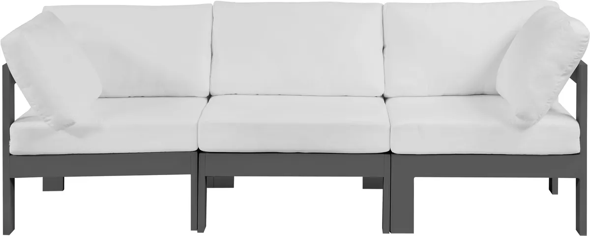 Nizuc - Outdoor Patio 3 Seat Modular Sofa With Gray Frame - White