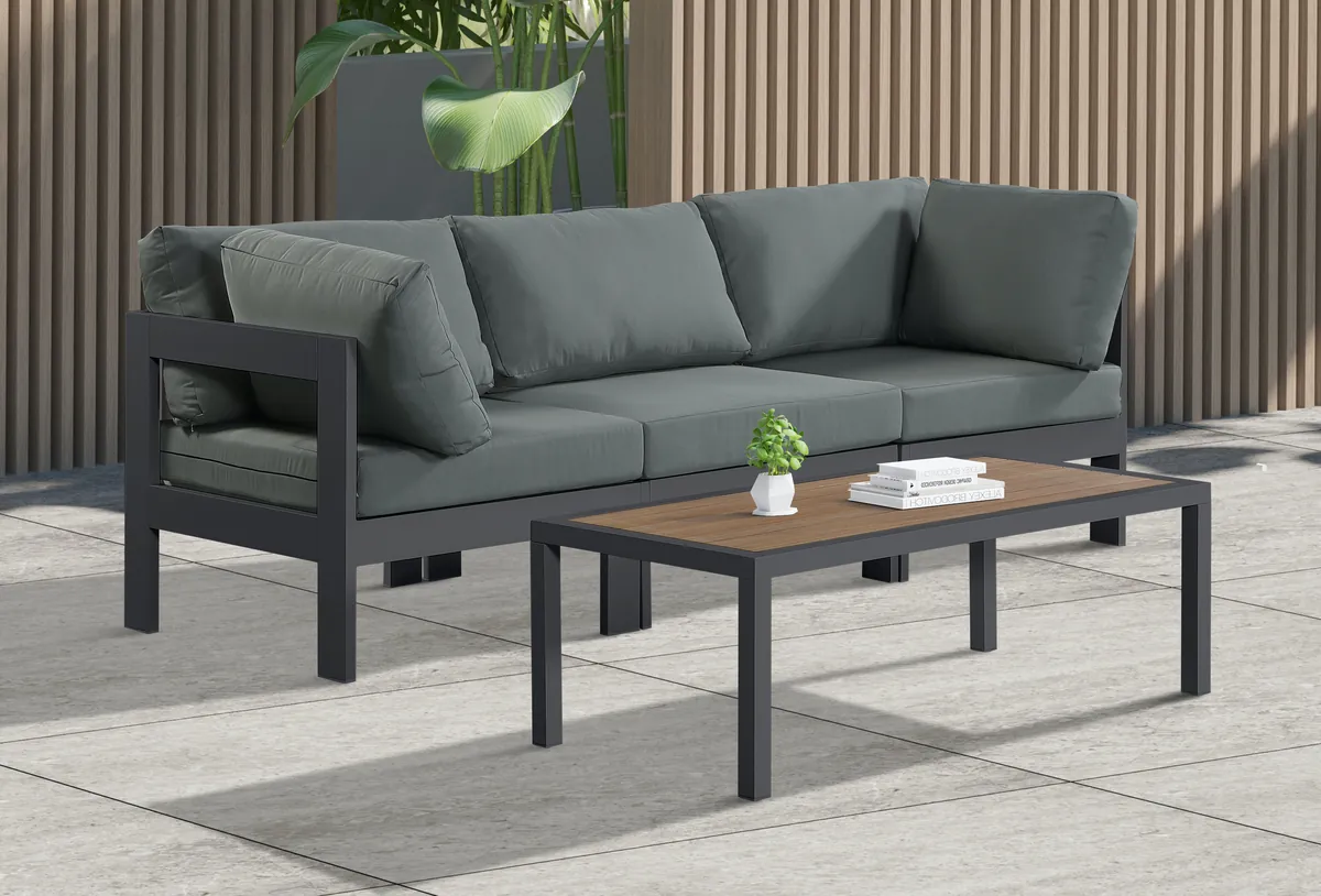 Nizuc - Outdoor Patio 3 Seat Modular Sofa With Gray Frame - Gray - View 2
