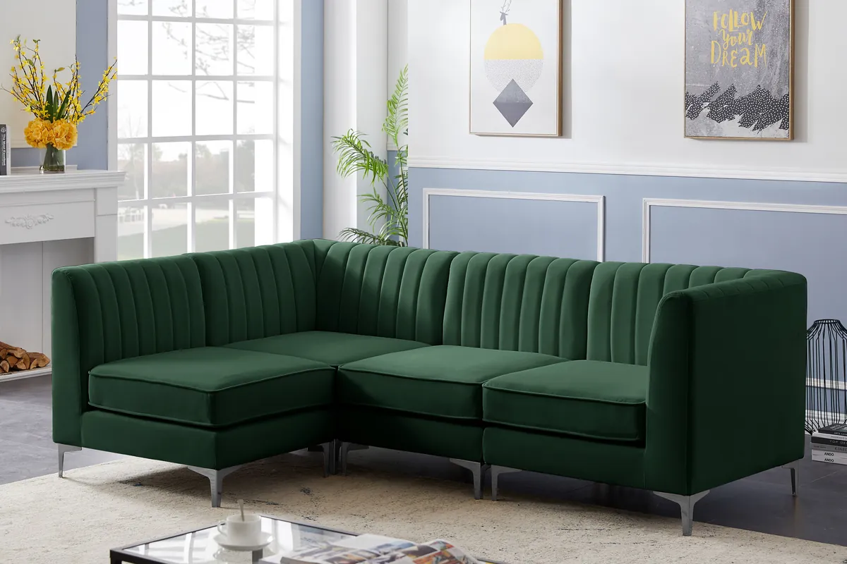 Alina - 4 Piece Modular L-Shaped Sectional - Green