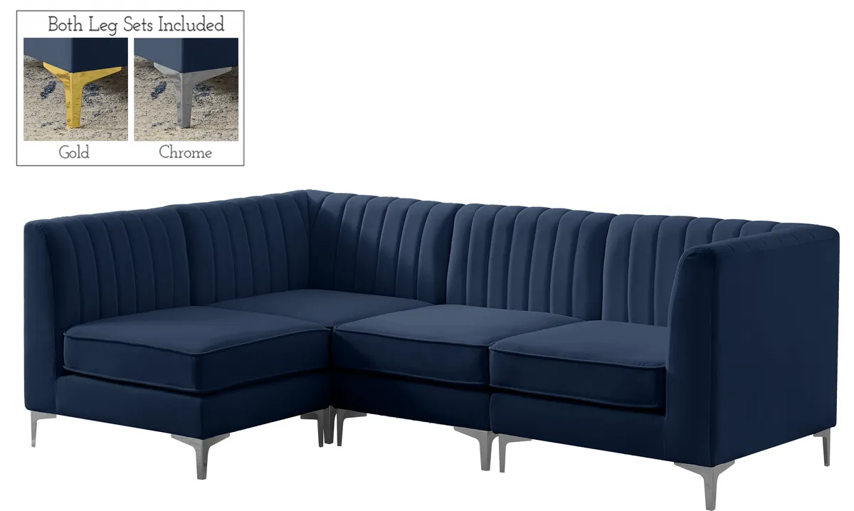 Alina - 4 Piece Modular L-Shaped Sectional - Navy