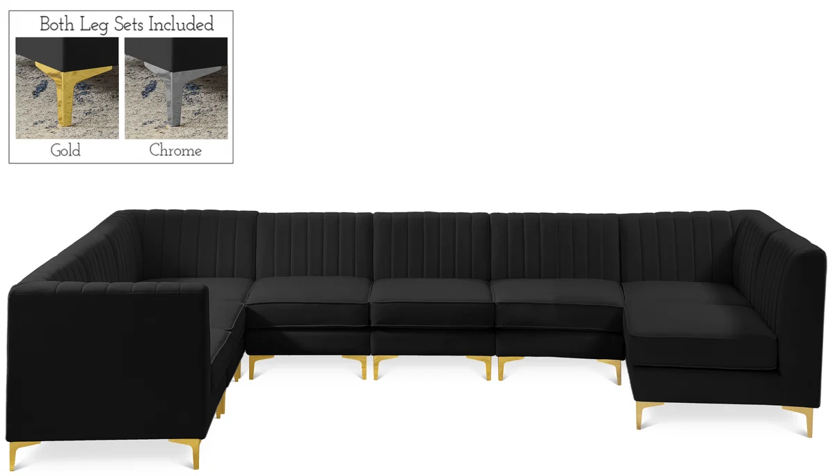 Alina - 8 Piece Velvet Modular Sectional - Black