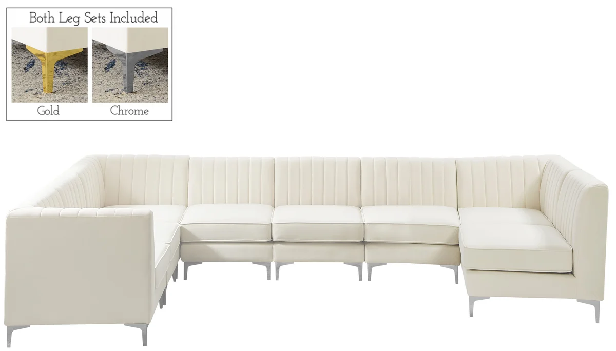 Alina - 8 Piece Velvet Modular Sectional - Cream - View 2