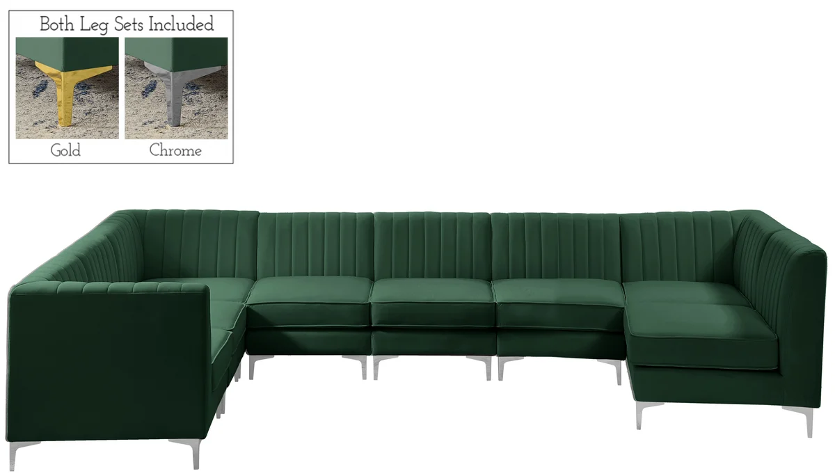 Alina - 8 Piece Velvet Modular Sectional - Green - View 2