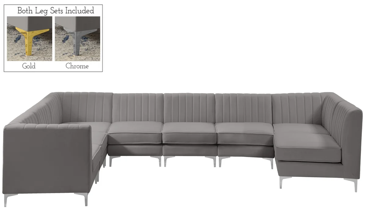 Alina - 8 Piece Velvet Modular Sectional - Gray - View 2