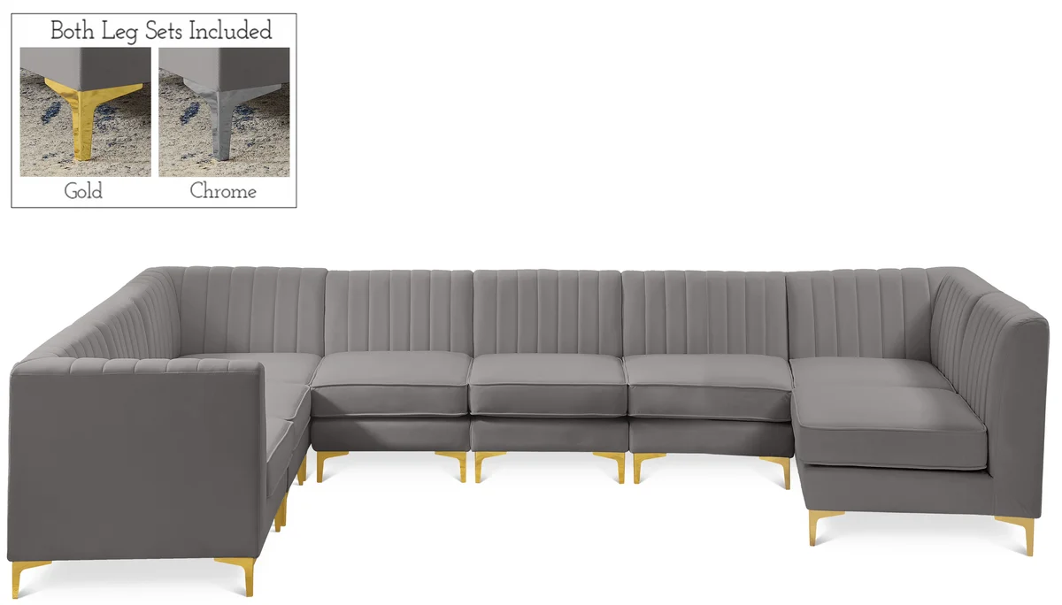 Alina - 8 Piece Velvet Modular Sectional - Gray