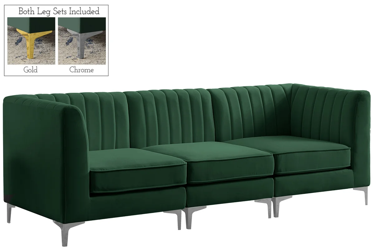 Alina - 3 Piece Modular Sectional - Green - View 2