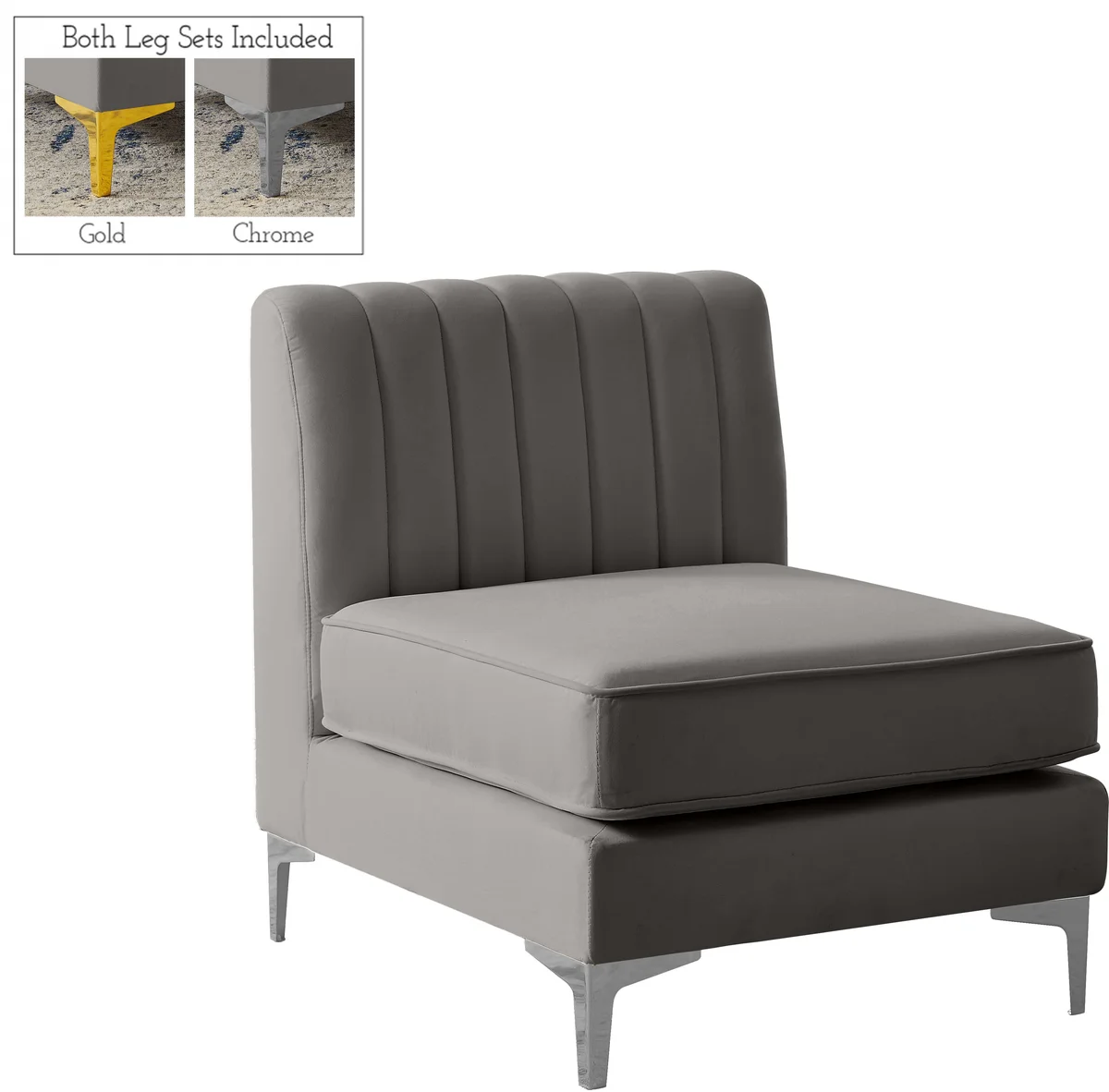 Alina - Armless Chair - Gray - View 2