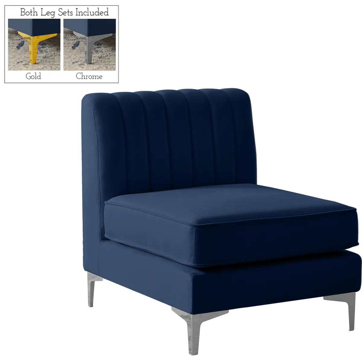 Alina - Armless Chair - Navy - View 2