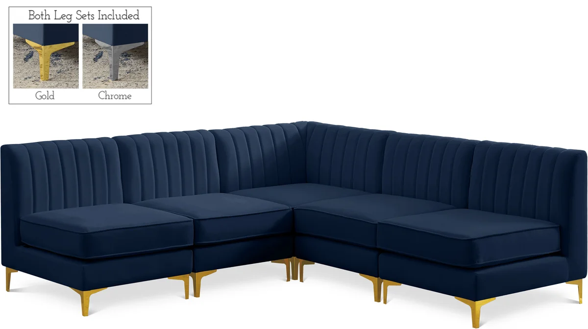 Alina - 5 Piece Modular Armless Sectional - Navy