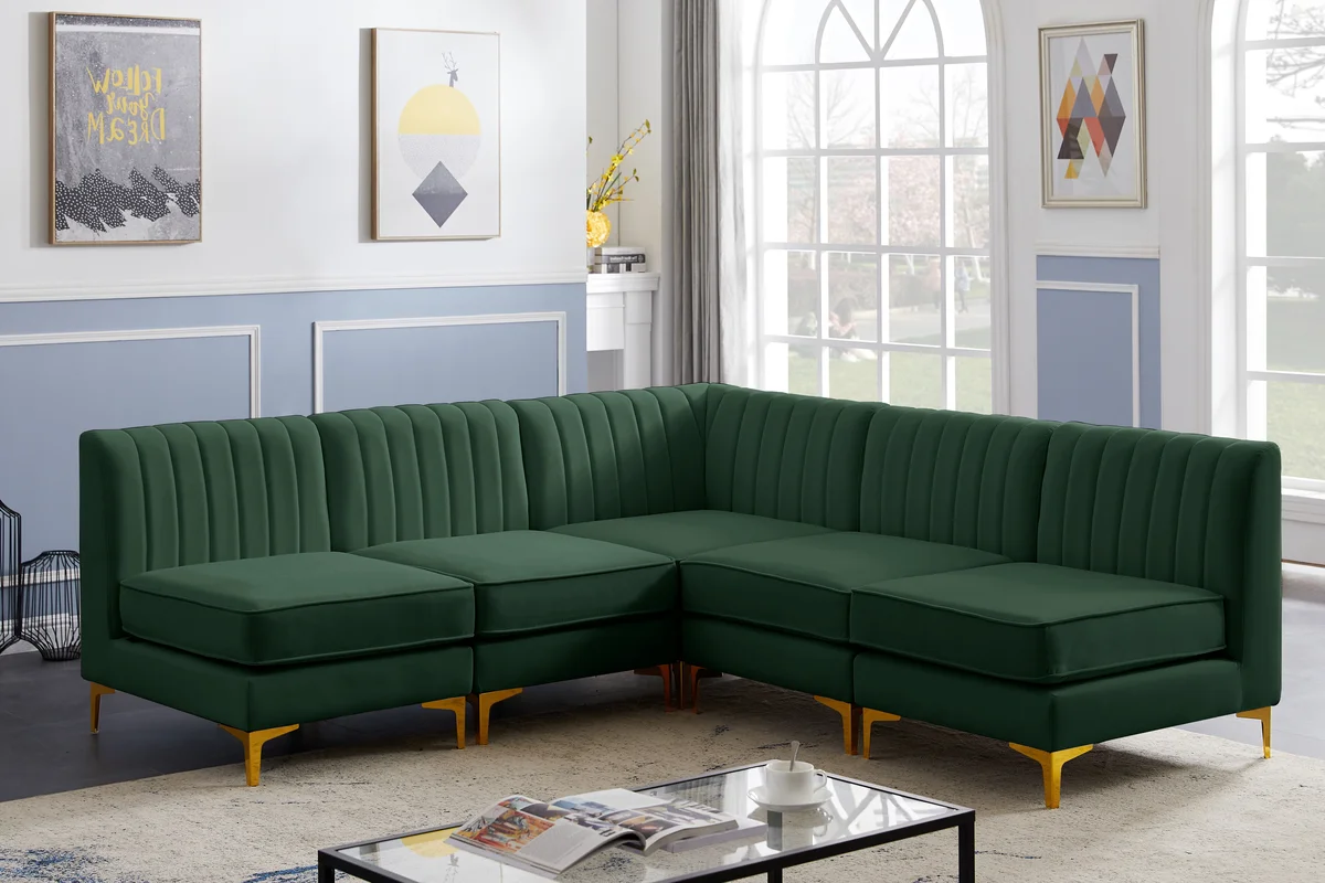 Alina - 5 Piece Modular Armless Sectional - Green