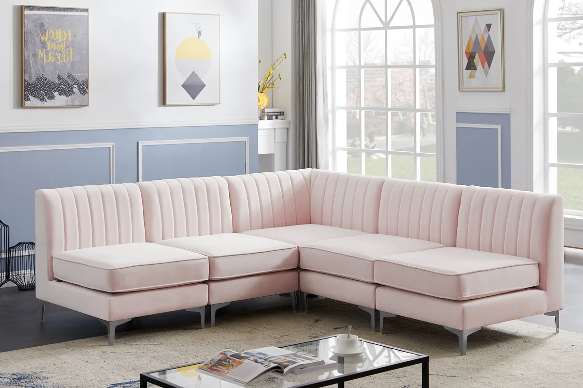 Alina - 5 Piece Modular Armless Sectional - Pink