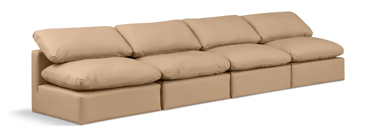 Indulge - Faux Leather 4 Seat Modular Armless Sofa - Tan