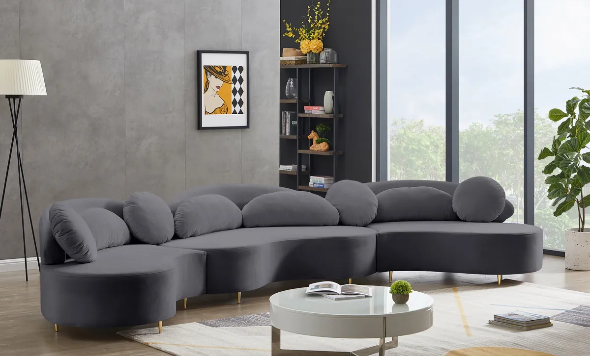 Vivacious - 3 Piece Sectional - Gray