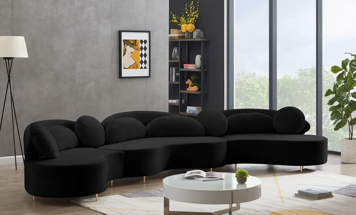 Vivacious - 3 Piece Sectional - Black