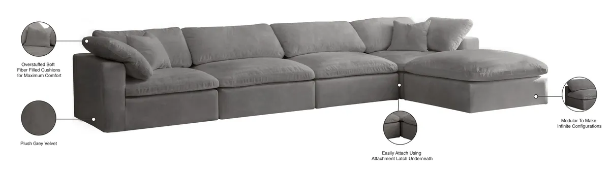 Cozy - 5 Piece Modular Sectional With Chaise - Gray