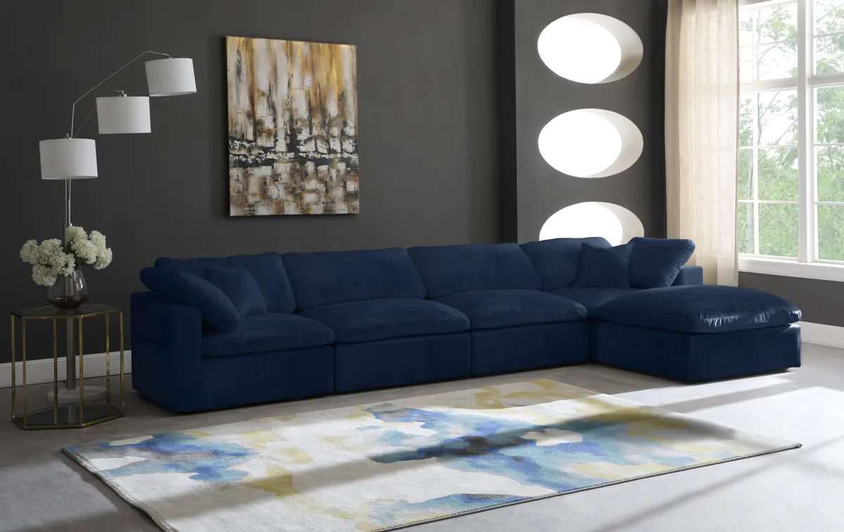Cozy - 5 Piece Modular Sectional With Chaise - Navy - View 2