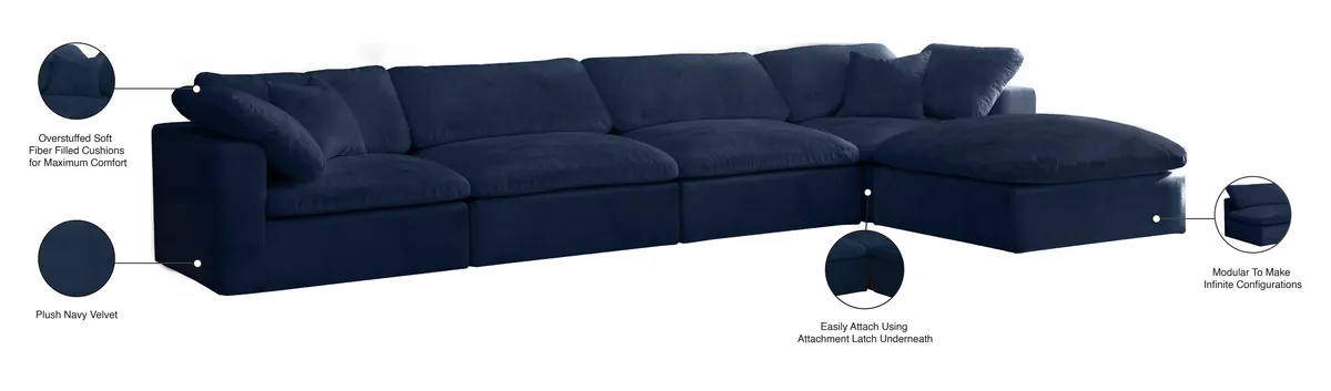 Cozy - 5 Piece Modular Sectional With Chaise - Navy
