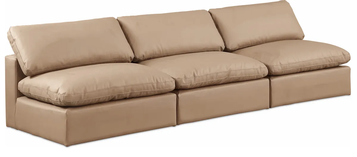 Comfy - Faux Leather Modular Armless Sofa 3 Seats - Tan