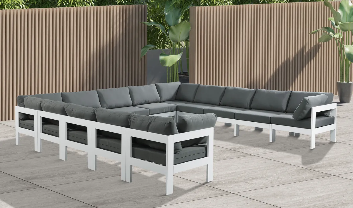 Nizuc - Outdoor Patio 13 Piece Modular Sectional With White Frame - Gray - View 2