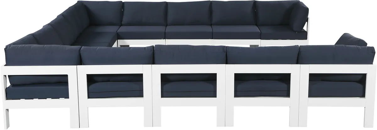 Nizuc - Outdoor Patio 13 Piece Modular Sectional With White Frame - Navy