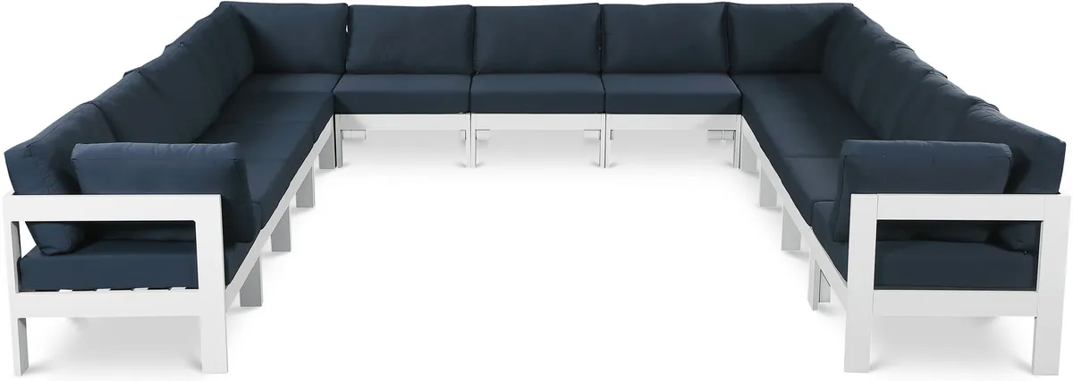 Nizuc - Outdoor Patio 13 Piece Modular Sectional With White Frame - Navy