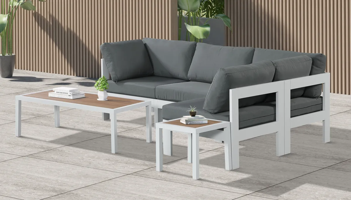 Nizuc - Outdoor Patio 4 Piece Modular Sectional With White Frame - Gray