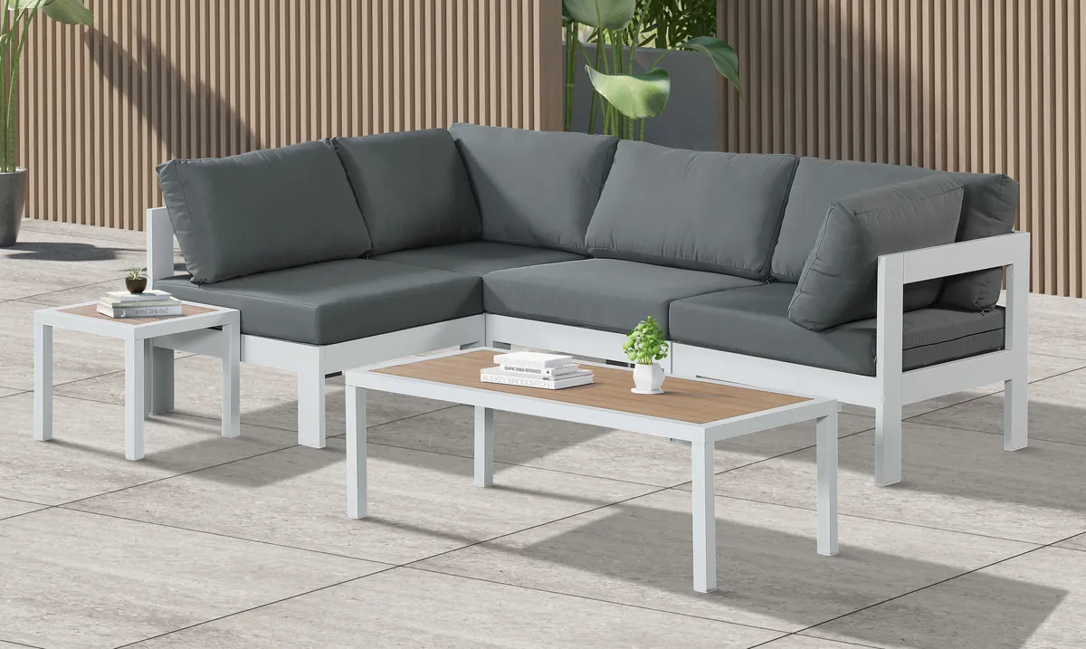 Nizuc - Outdoor Patio 4 Piece Modular Sectional With White Frame - Gray