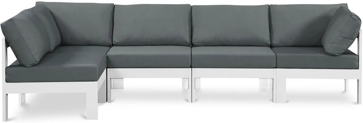 Nizuc - Outdoor Patio 4 Piece Modular Sectional With White Frame - Gray