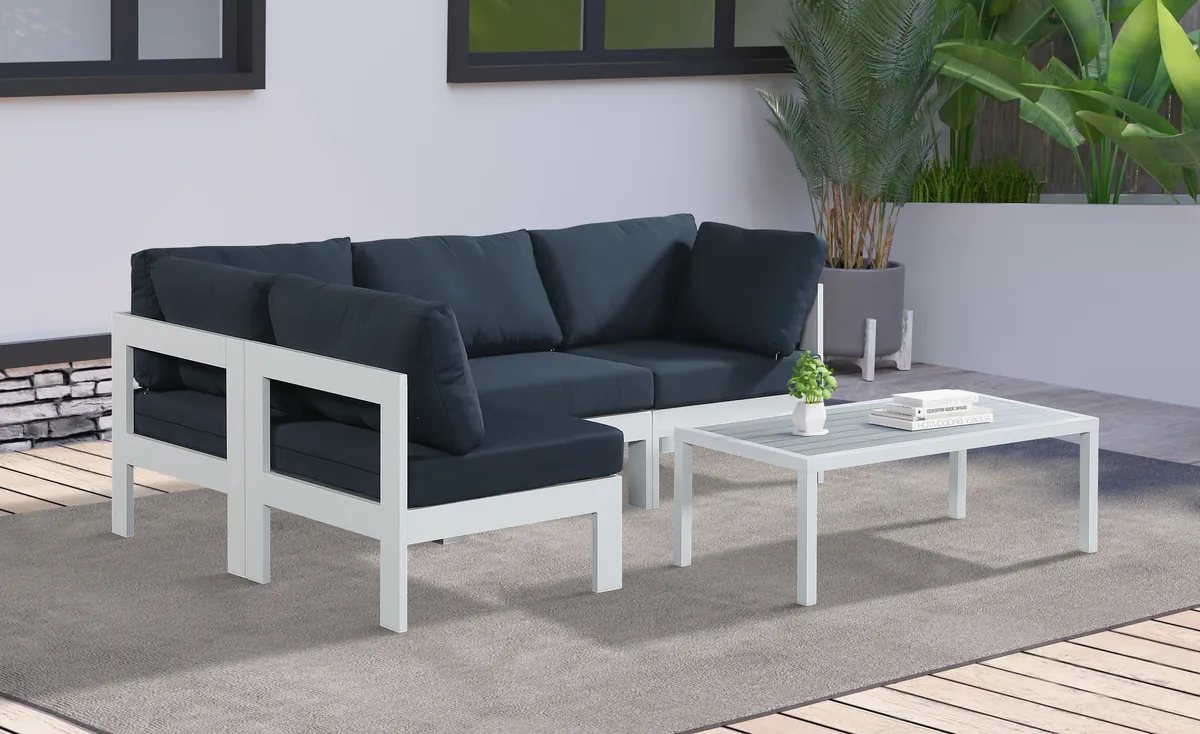 Nizuc - Outdoor Patio 4 Piece Modular Sectional With White Frame - Navy