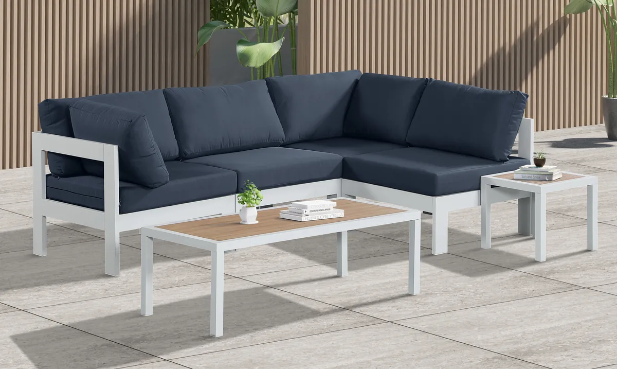 Nizuc - Outdoor Patio 4 Piece Modular Sectional With White Frame - Navy