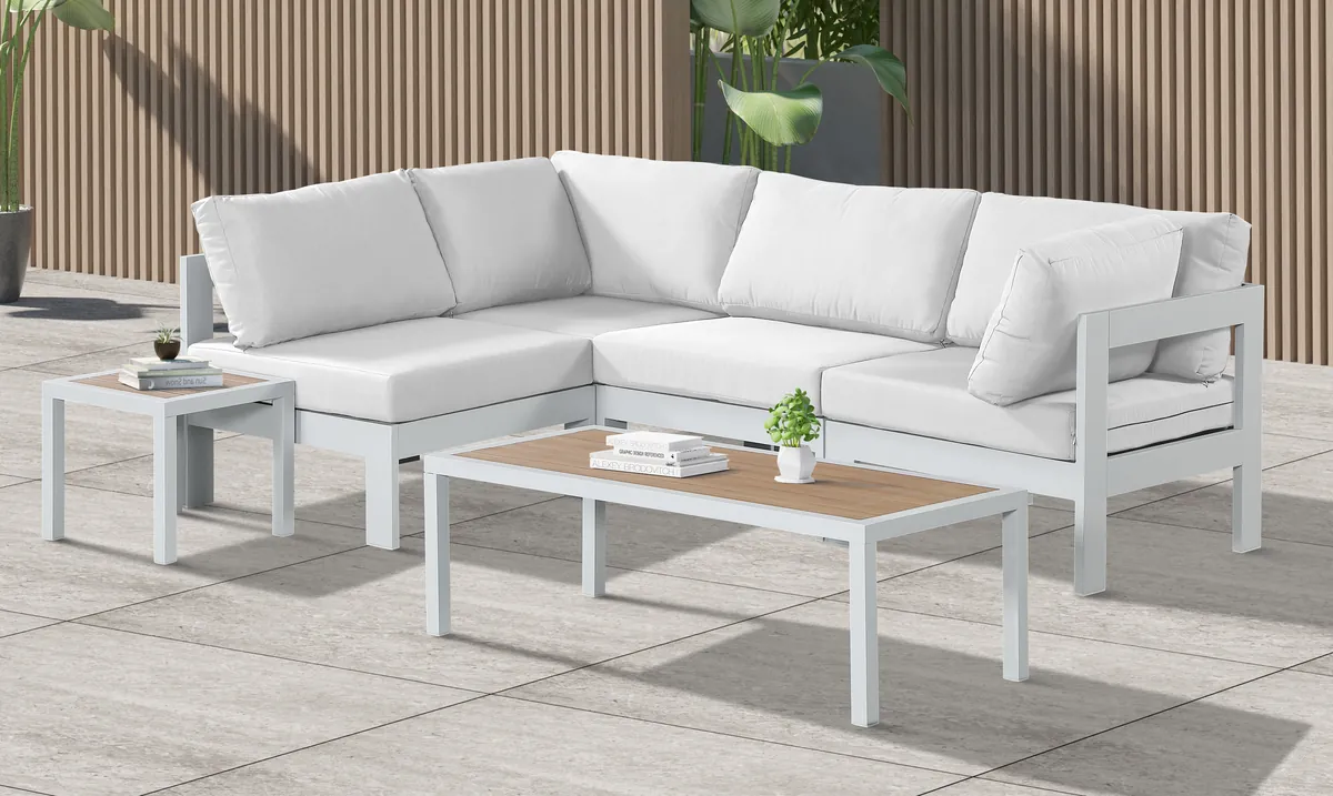 Nizuc - Outdoor Patio 4 Piece Modular Sectional With White Frame - White