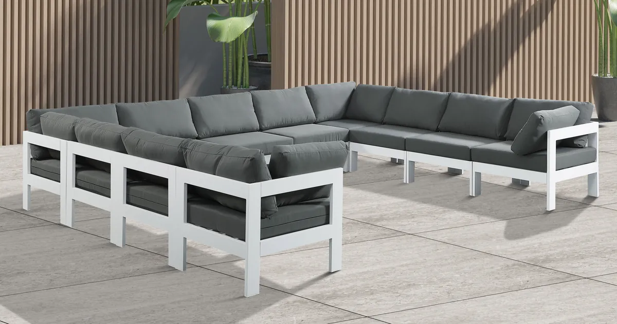 Nizuc - Outdoor Patio 11 Piece Modular Sectional With White Frame - Gray - View 2