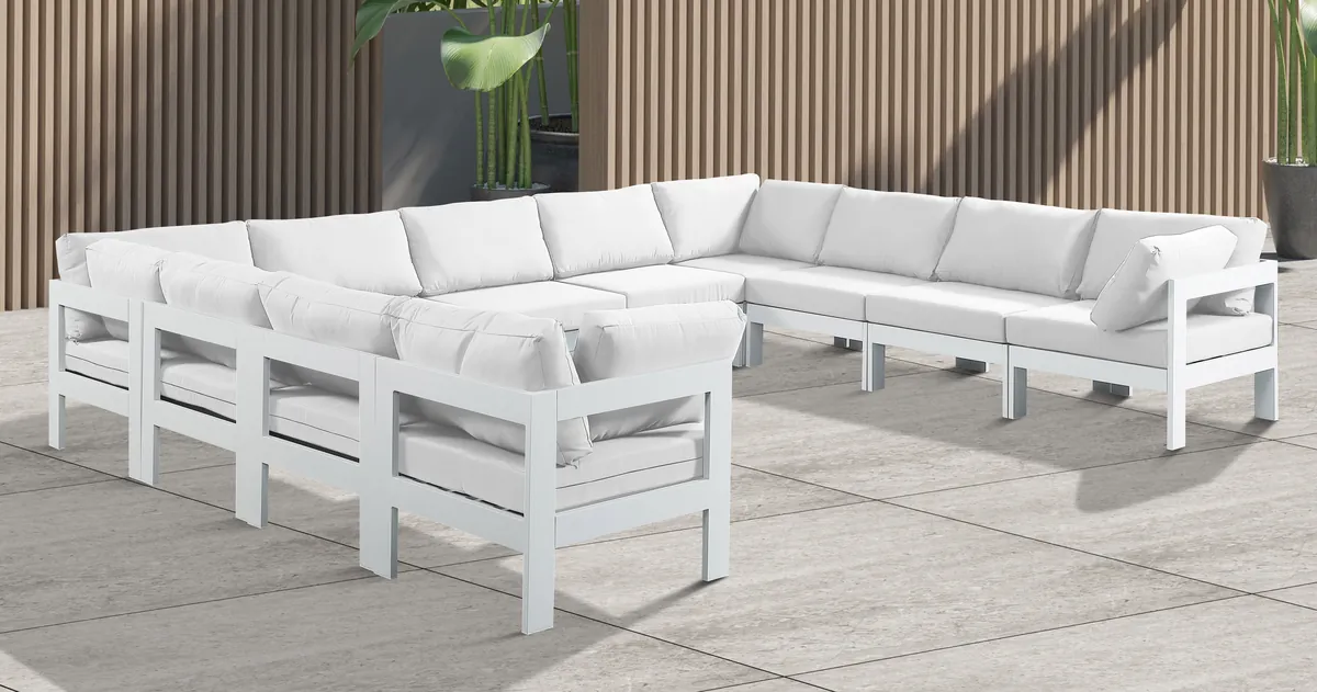 Nizuc - Outdoor Patio 11 Piece Modular Sectional With White Frame - White - View 2