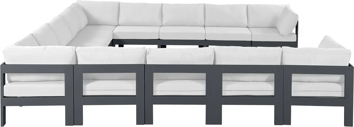 Nizuc - Outdoor Patio 13 Piece Modular Sectional With Gray Frame - White