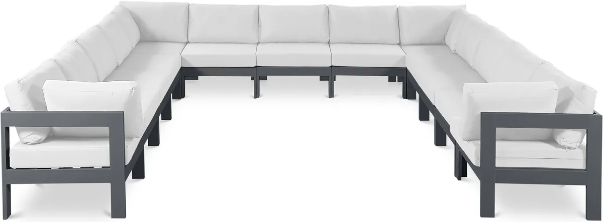 Nizuc - Outdoor Patio 13 Piece Modular Sectional With Gray Frame - White