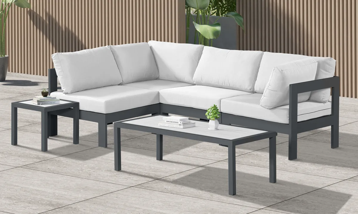 Nizuc - Outdoor Patio 4 Piece Modular Sectional With Gray Frame - White