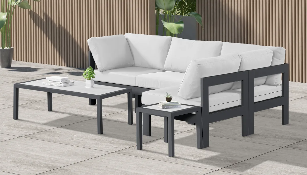 Nizuc - Outdoor Patio 4 Piece Modular Sectional With Gray Frame - White