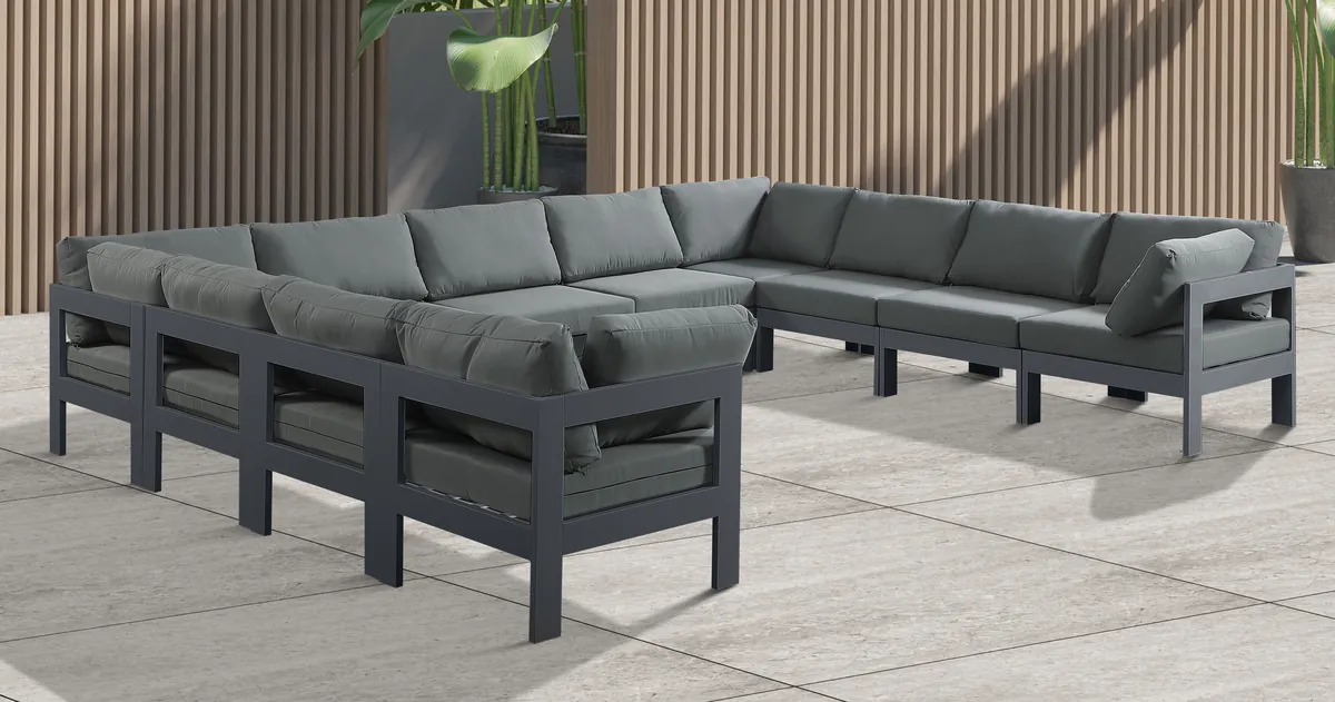 Nizuc - Outdoor Patio 11 Piece Modular Sectional With Gray Frame - Gray - View 2