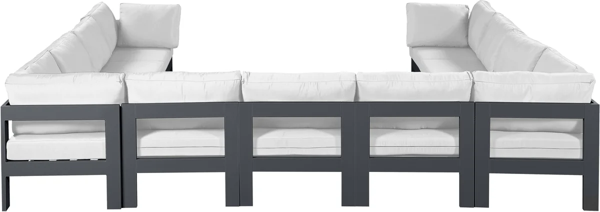 Nizuc - Outdoor Patio 11 Piece Modular Sectional With Gray Frame - White
