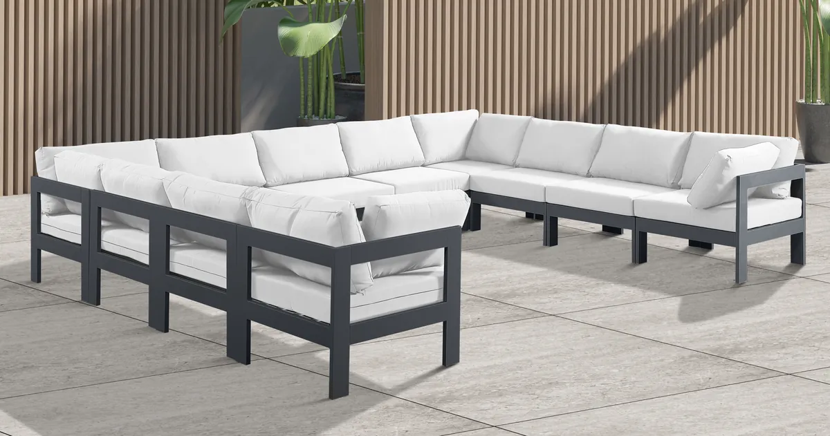 Nizuc - Outdoor Patio 11 Piece Modular Sectional With Gray Frame - White - View 2