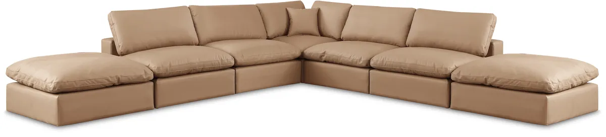 Comfy - 7 Piece Faux Leather Modular Corner Sectional - Tan