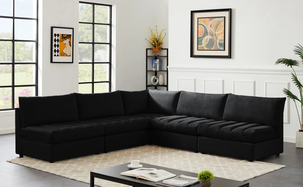Jacob - Modular Corner Armless Sectional 5 Piece - Black