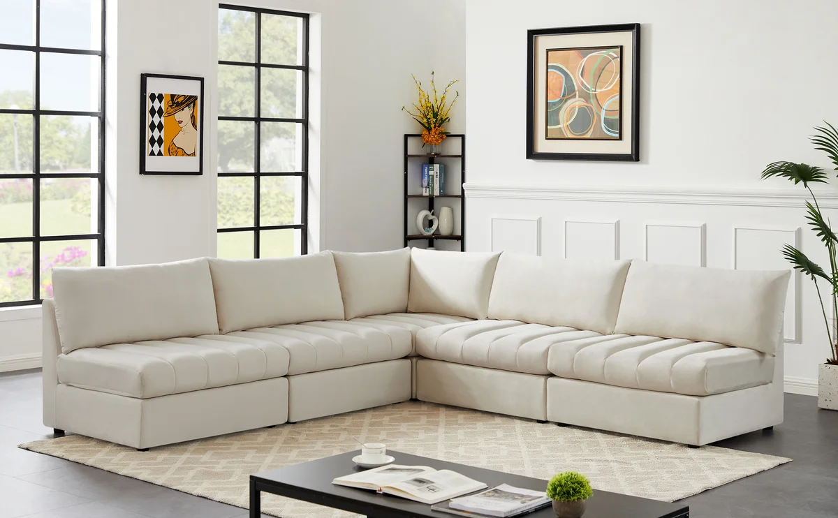 Jacob - Modular Corner Armless Sectional 5 Piece - Cream - View 2